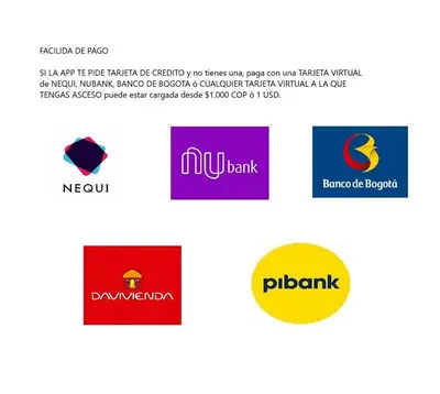 a screenshot of the different logos for the pm bank and paradise deposit at 2C-AL2E APARTAMENTO DE 2 ALCOCABAS CERCA AL MAR CON AIRE ACONDICIONADO, PISCINA Y WIFi in Cartagena de Indias