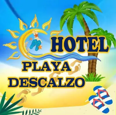 a sign for a hotel in a tropical beach at Hostal playa descalzo in La Boquilla