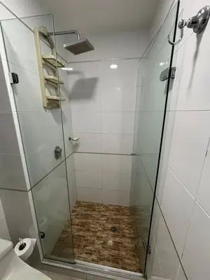 a bathroom with a shower with a glass door at Beachfront Luxury Apartment Cartagena in Cartagena de Indias