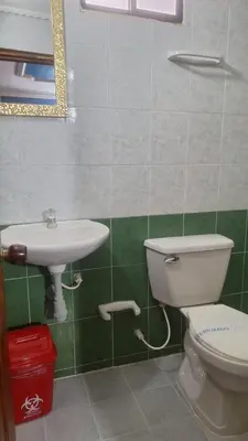 a bathroom with a toilet and a sink at Hotel Georgina in Barranquilla