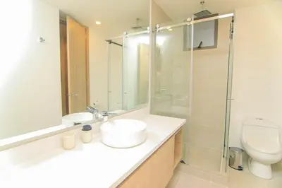 a bathroom with a toilet and a sink and a shower at Exclusive Apartment With Ocean View By Huespedia in Cartagena de Indias