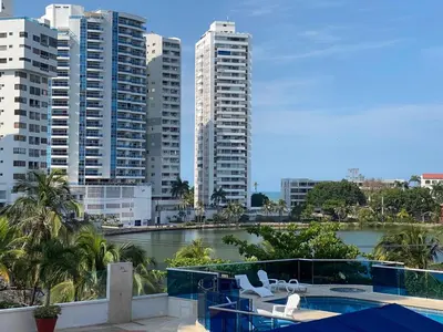 a view of a city skyline with tall buildings at Acogedor Apartamento cerca al Mar in Cartagena de Indias