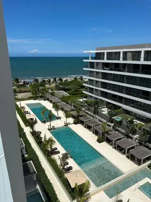 an aerial view of a hotel and the ocean at Apartamento de lujo para estrenar en Morros Cartagena in Cartagena de Indias
