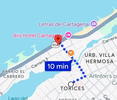 a map of cartagena with a marker at Beautiful view in Cartagena in Cartagena de Indias