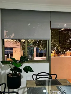 a plant sitting on a table in front of a window at Apartamento en Manga in Cartagena de Indias