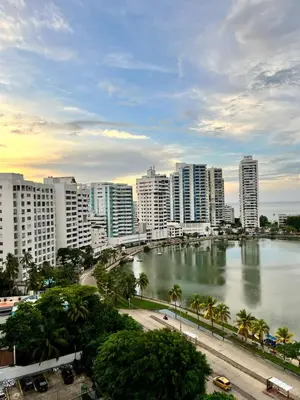 a city with a large body of water with buildings at Apartamentos Por dias Laguito Ctg in Cartagena de Indias