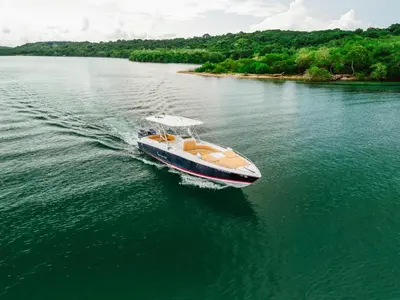 an aerial view of a boat in the water at Lancha Para 14 Personas - Cholon - Islas del Rosario - Cartagena in Cartagena de Indias