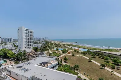 an aerial view of the beach and the ocean at CB910 | Suite frente al mar diseño moderno balcon in Cartagena de Indias