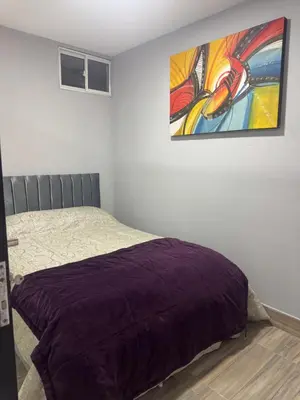 a bedroom with a bed with a painting on the wall at Apartaestudio altos de riomar in Barranquilla