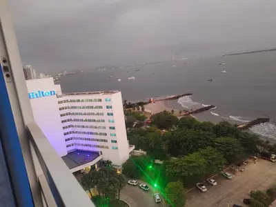 a hilton hotel with a view of the ocean at Apartaestudio en el Laguito in Cartagena de Indias