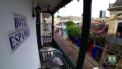 a view of a street from a balcony of a building at Hostal La Española de Getsemani in Cartagena de Indias
