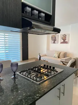 a kitchen with a stove top oven in a kitchen at Modern Duplex en Riomar BQuilla in Barranquilla