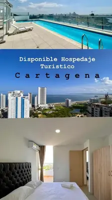 a collage of two pictures of a bedroom and a swimming pool at Apartamento Aqua in Cartagena de Indias