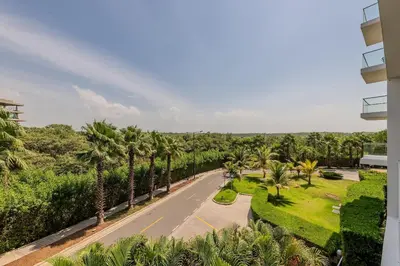 an aerial view of a street with palm trees at Condominio frente al mar con acceso directo a la playa Morros IO in Cartagena de Indias