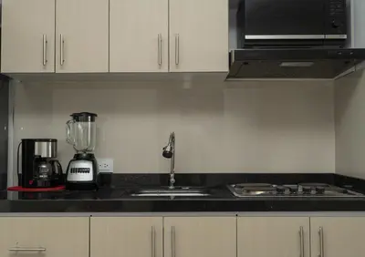 a kitchen with a counter top with a blender at Loft apartment with sea view in Cartagena de Indias