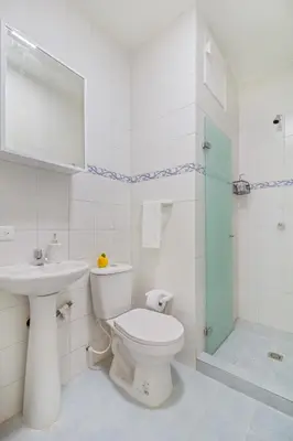 a bathroom with a toilet and a sink and a shower at Apartamento comodo con excelente ubicacion in Cartagena de Indias