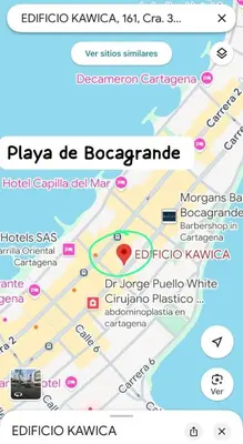 a screenshot of a map of a city at Habitaciones cerca playa Bocagrande in Cartagena de Indias