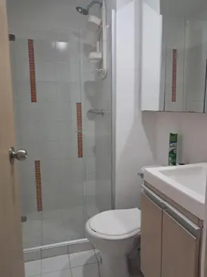 a bathroom with a shower and a toilet and a sink at Aqualina 911 in Cartagena de Indias