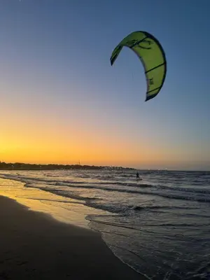 a person is flying a kite on the beach at Coveñas Family Haven in Coveñas