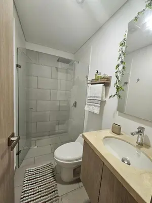 a bathroom with a toilet and a sink and a shower at Bocagrande Urban loft in Cartagena de Indias