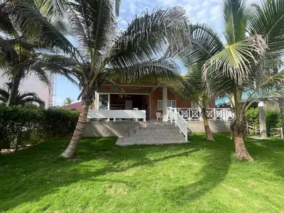 a house with two palm trees in front of it at Playa del Toro in El Bobo