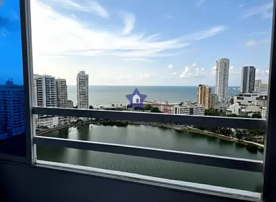 a view of the ocean from a window at Estudio Sky View - Piso 20 in Cartagena de Indias