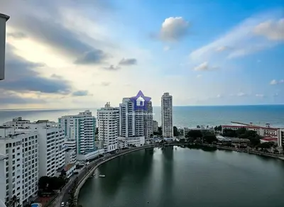 a view of a city with a large body of water at Estudio Sky View - Piso 20 in Cartagena de Indias