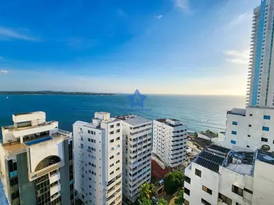 an aerial view of the ocean and buildings at Apartamento Piso 18 Blue Horizon in Cartagena de Indias
