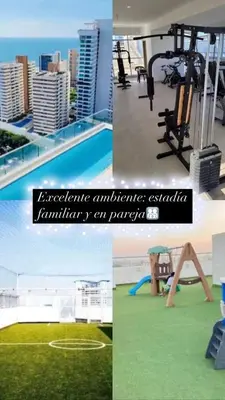 a collage of pictures of a pool and a gym at Encanto cerca al mar in Cartagena de Indias