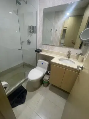 a bathroom with a toilet and a sink and a shower at Apartaestudio 91 in Barranquilla