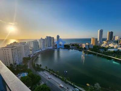 a view of a city with a church in the water at Apartamento Vista Panorámica - Piso 20 in Cartagena de Indias