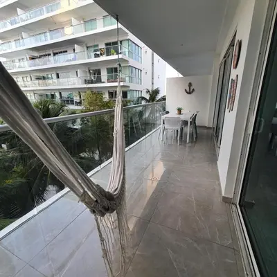 a hammock on the balcony of a apartment at Luxurious, modern apartment in Cartagena Morros 3 in Cartagena de Indias