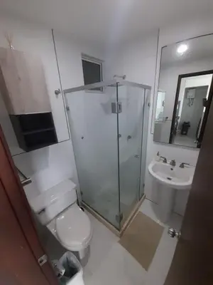 a bathroom with a shower and a toilet and a sink at Apartamento vista al mar cartagena Edificio Morros in Cartagena de Indias