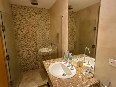 a bathroom with a sink and a shower at Hotel Radisson Residences Ocean Pavillion in Cartagena de Indias