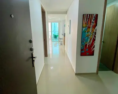 a hallway with a painting hanging on a wall at Confort Total con Vista al Mar 11 in Cartagena de Indias