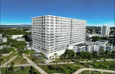 an overhead view of a tall white building at Modern apartment near the airport in Cartagena de Indias