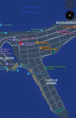a map of bologna with its landmarks at Bocagrande Excelente Ubicacion Apto CONFORT con una gran vista al MAR y PLAYAS in Cartagena de Indias