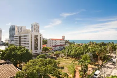 a view of a city with buildings and the ocean at Bocagrande Excelente Ubicacion Apto CONFORT con una gran vista al MAR y PLAYAS in Cartagena de Indias