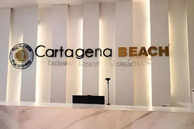 a sign for the caparca beach logo in a building at Playa, Vista al mar y Comodidad, ubicación perfecta in Cartagena de Indias