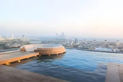 a swimming pool on the roof of a building at Brand New, 3blocks from Walled C, Stunning Views in Cartagena de Indias