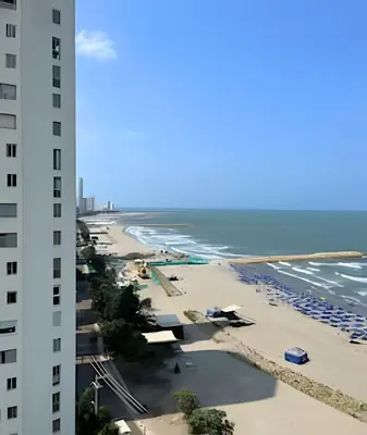 a view of the beach from a building at Coastal Charm with Mesmerizing Seaside Views in Cartagena de Indias