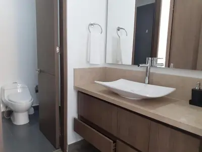a bathroom with a sink and a toilet at Apartamento en la Boquilla, Cartagena in Cartagena de Indias