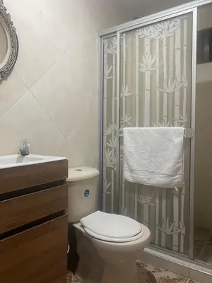 a bathroom with a toilet and a shower at Posada Encanto Cartagena in Cartagena de Indias
