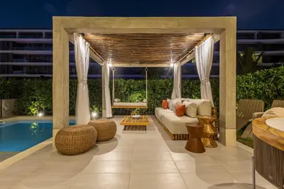 a gazebo with a bed and a pool at Luxury Oasis Private Pool Wine BBQ and Sea in Cartagena de Indias