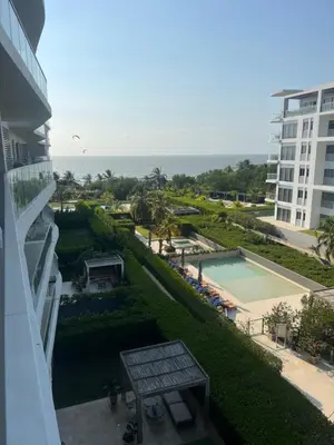 a view of the pool from the balcony of a building at Cartagena Serena del mar Morros IO in Cartagena de Indias