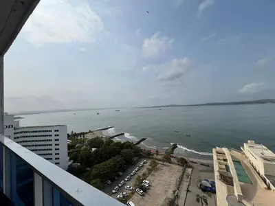 a view of the ocean from the balcony of a building at ApartaEstudio cerca a Bocagrande in Cartagena de Indias