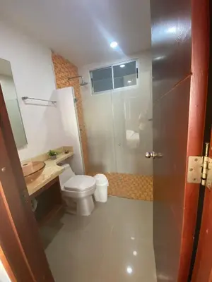 a bathroom with a toilet and a sink and a shower at Tu lugar favorito en Cartagena in Cartagena de Indias