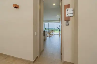 an empty hallway with a view of a room at MQ903 | Jacuzzi & hamaca · Vista espectacular in Cartagena de Indias