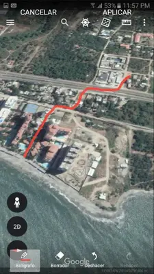 a map of a city with a red line at Casa Hotel Marly in Santa Marta