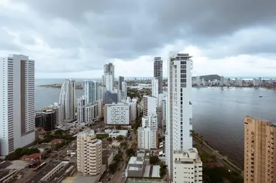 a city with tall buildings and a body of water at Apartment With Beautiful View In Infinitum in Cartagena de Indias